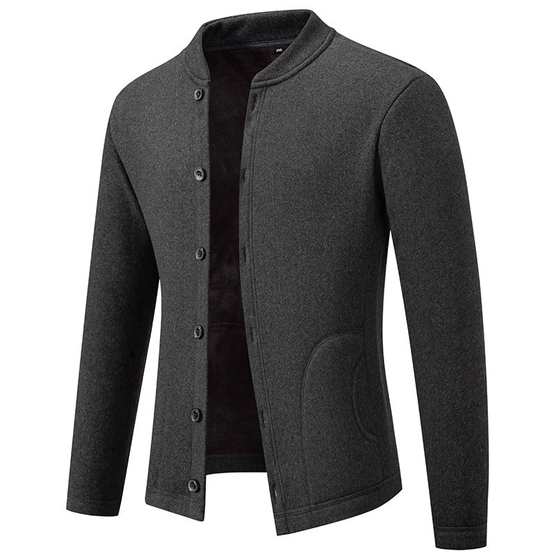 Herren Stehkragen-Strickjacke mit Knopfleiste und leichtem Wollmix Drune