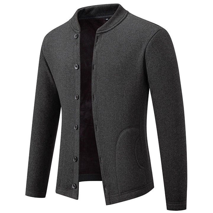 Herren Stehkragen-Strickjacke mit Knopfleiste und leichtem Wollmix Drune