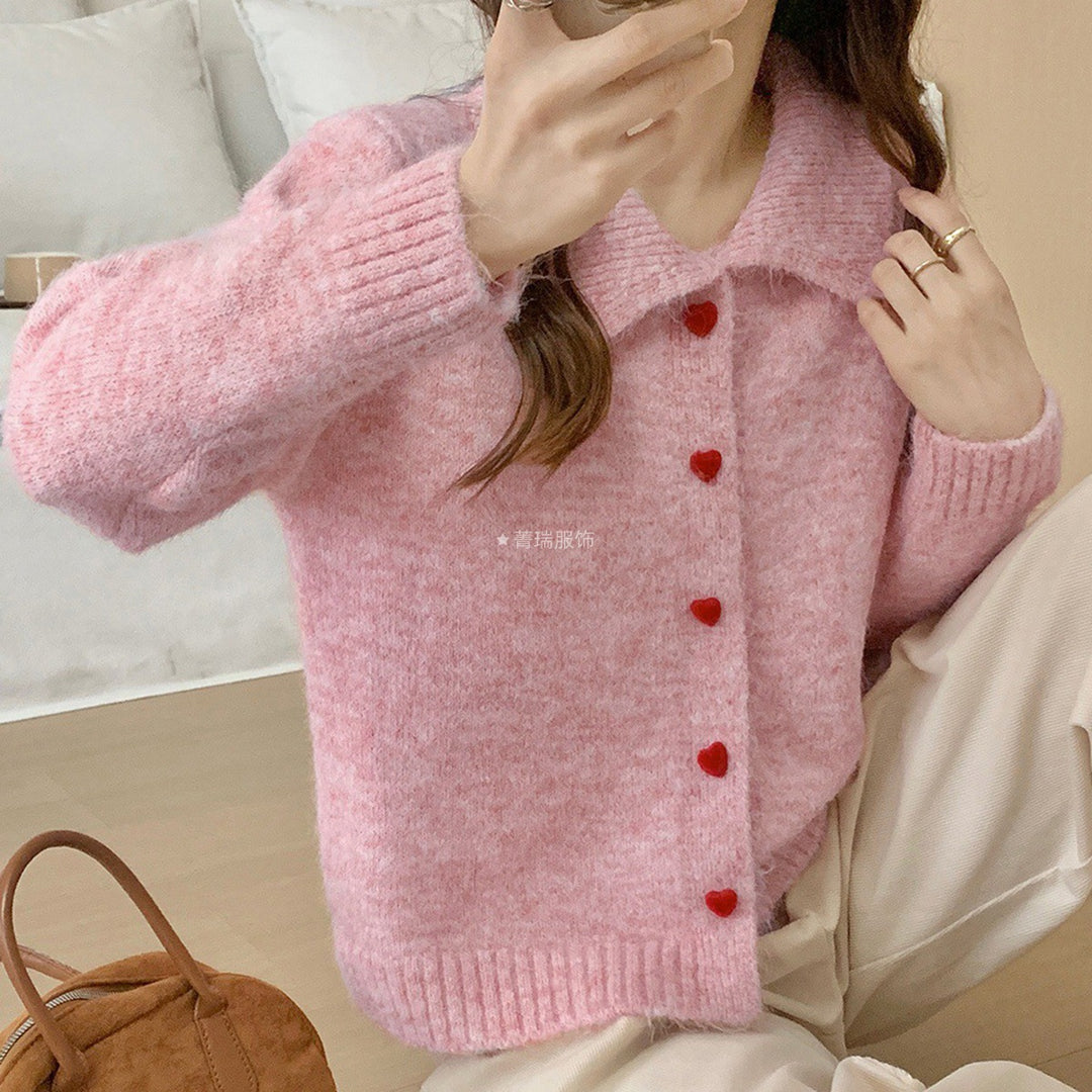Damen Eleganter Strickcardigan mit Herzen Drune