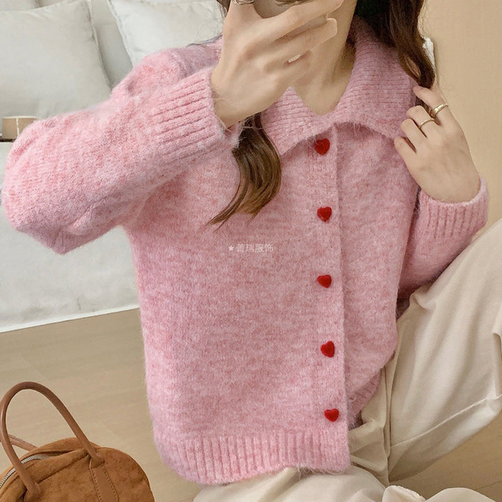 Damen Eleganter Strickcardigan mit Herzen Drune