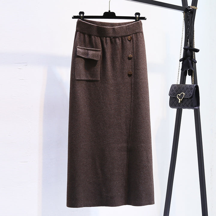 Damen Eleganter Strickrock mit praktischer Seitentasche Drune