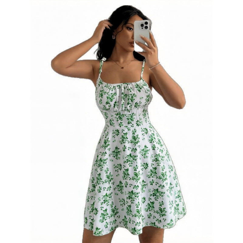 Damen Blumenkleid mit verstellbaren Spaghetti-Trägern und femininem Schnitt Drune