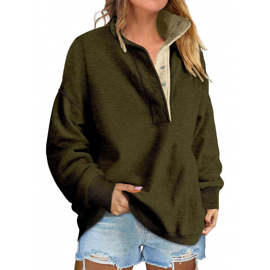 Damen Oversize-Henley-Sweatshirt mit Stehkragen und Druckknopfleiste Drune