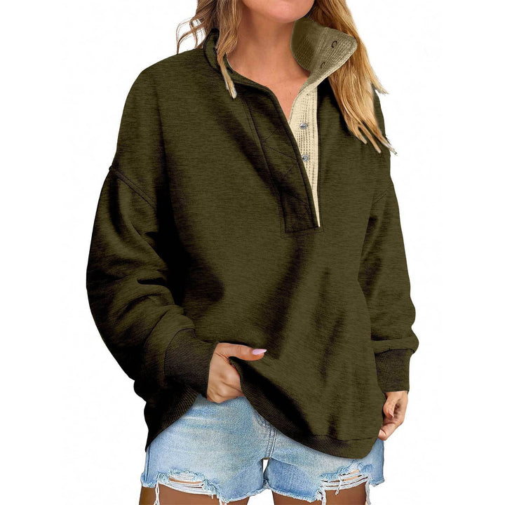 Damen Oversize-Henley-Sweatshirt mit Stehkragen und Druckknopfleiste Drune