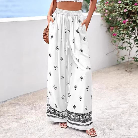 Damen weite Sommerhose mit Boho-Muster Drune