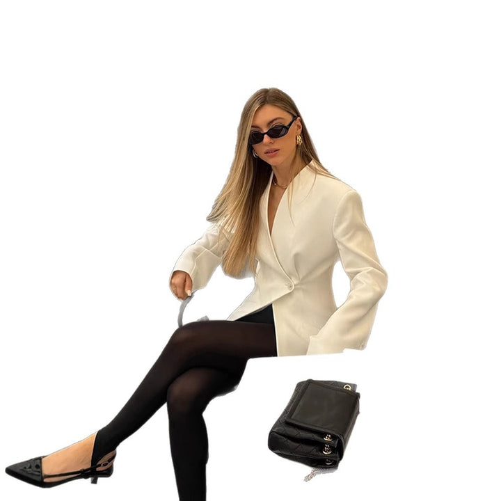 Damen Asymmetrischer taillierter Blazer-Mantel mit One-Button-Verschluss Drune