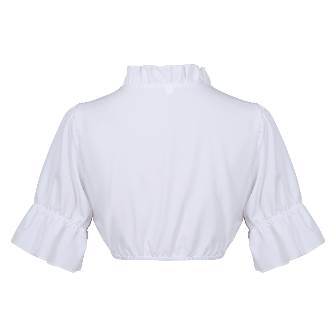 Damen nan Spitzenbolero Bluse mit Stehkragen, 3/4 Ärmeln und Bindeband Drune