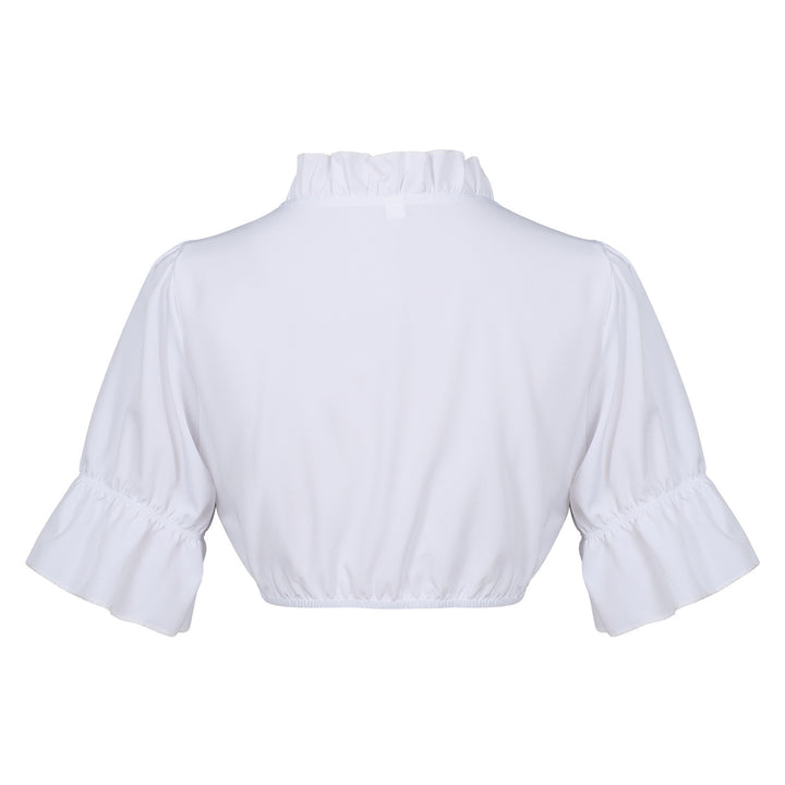 Damen nan Spitzenbolero Bluse mit Stehkragen, 3/4 Ärmeln und Bindeband Drune