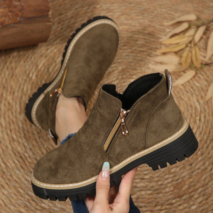Damen Kurzschaft‑Stiefelette mit grober Profilsohle und seitlichem Reißverschluss Drune