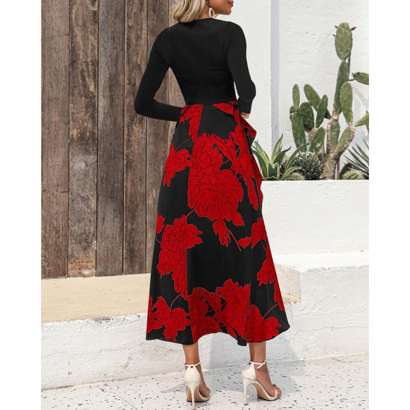 Damen Elegantes Maxikleid mit floralem Volant und langem Arm Drune