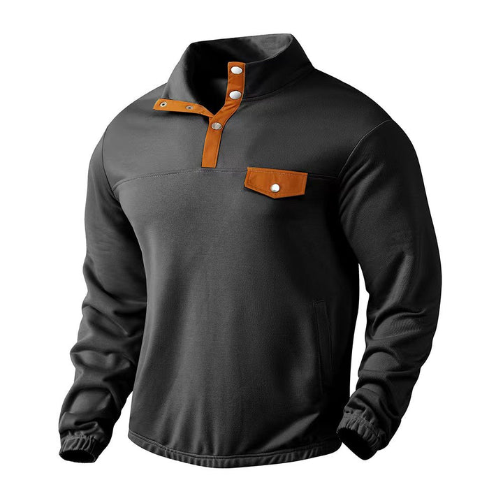 Herren nan Stehkragen-Henley-Sweatshirt mit Druckknopfleiste und aufgesetzter Brusttasche Drune