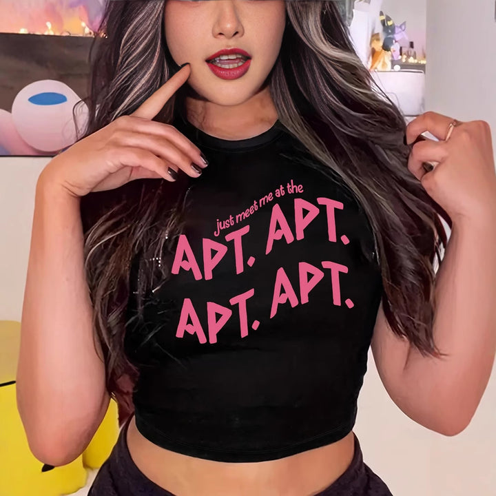 Damen Crop-Top mit auffälligem Schriftzug Drune