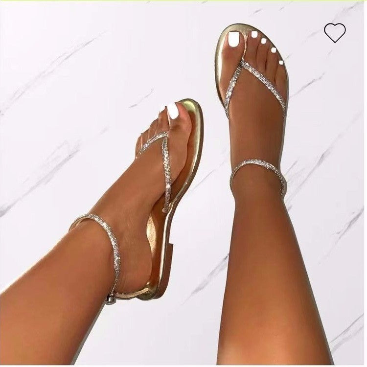 Damen Glamouröse Zehentrenner-Sandalen mit funkelnden Strass-Elementen Drune