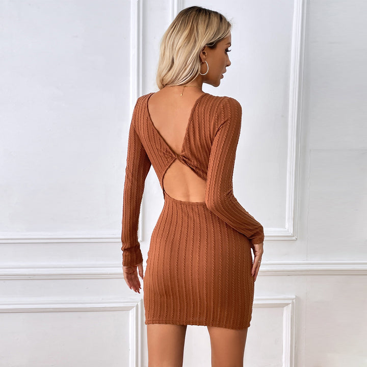 Damen figurbetontes geripptes Langarm‑Minikleid mit Rundhalsausschnitt und formendem Stretch-Jersey Drune