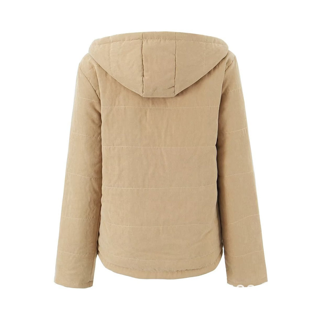 Damen nan gesteppte Kapuzenjacke mit kuscheligem Teddyfutter, verdeckter Reißverschluss und Pattentaschen Drune
