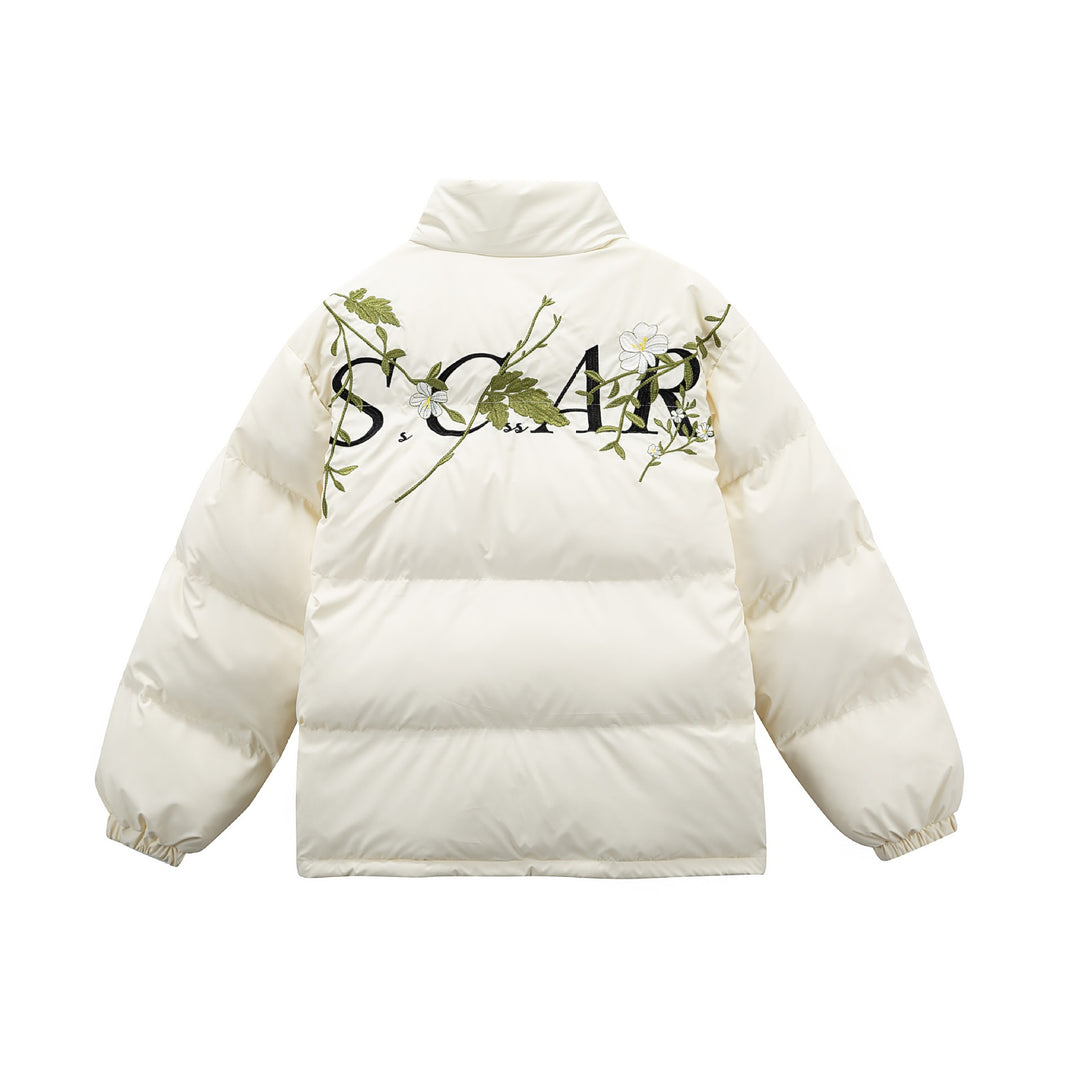 Damen Gepolsterte Oversize-Steppjacke mit Stehkragen und Blumenstickerei Drune