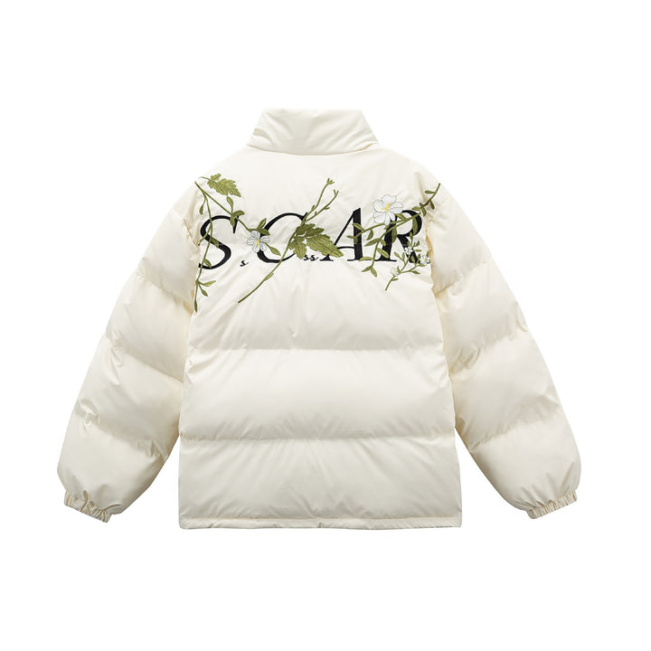 Damen Gepolsterte Oversize-Steppjacke mit Stehkragen und Blumenstickerei Drune