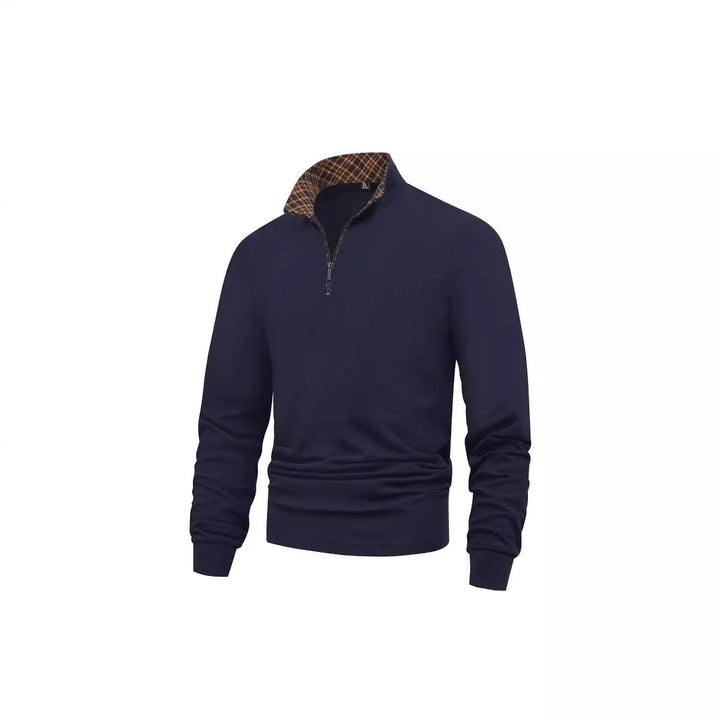 Herren Langarm-Halfzip-Pullover mit Troyerkragen und kariertem Innenkragen Drune
