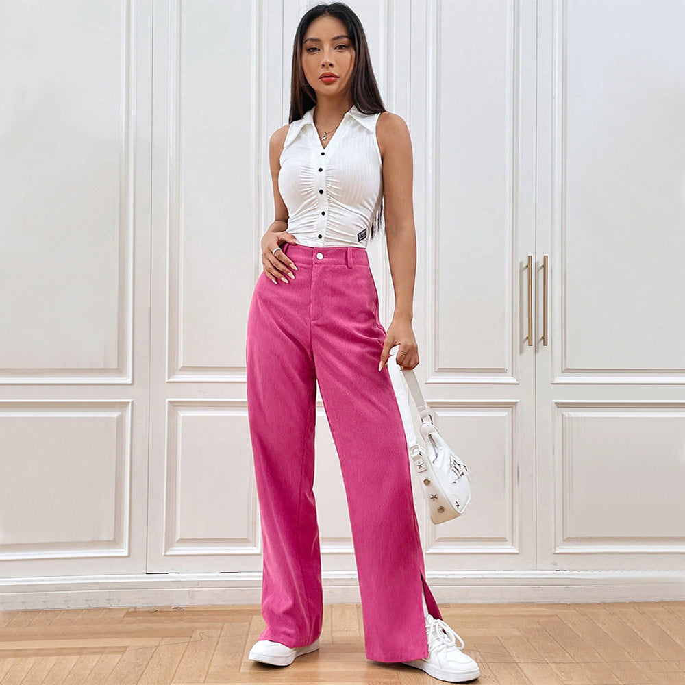 Damen Weit geschnittene Cordhose mit seitlichen Schlitzen Drune