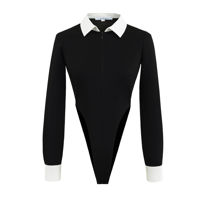 Damen eleganter Bodysuit mit kontrastierendem Kragen Drune