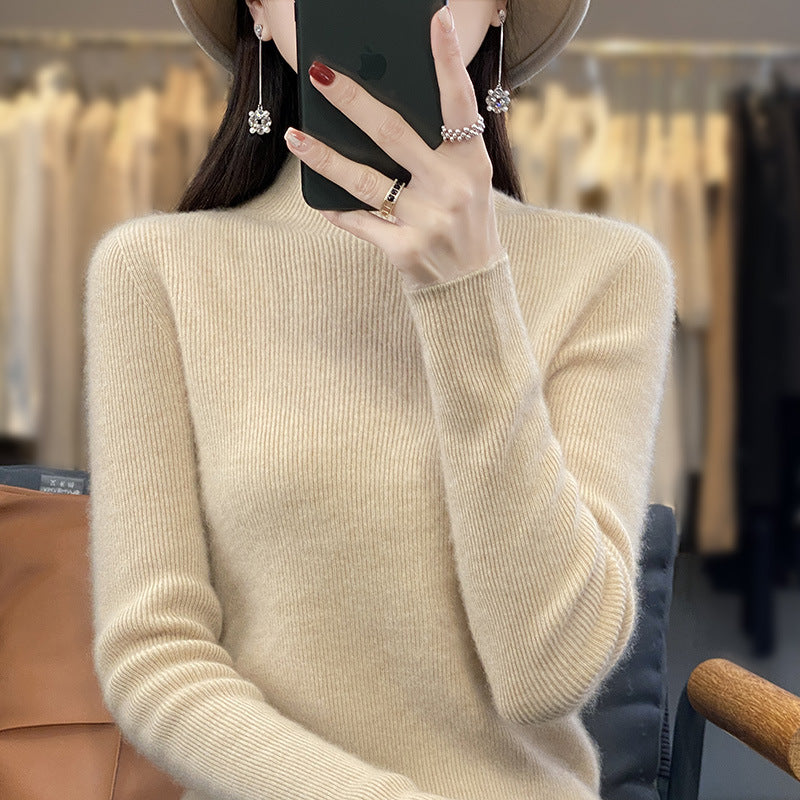 Damen Schlanker Feinstrick-Mockneckpullover aus feinem Angora‑Mix Drune