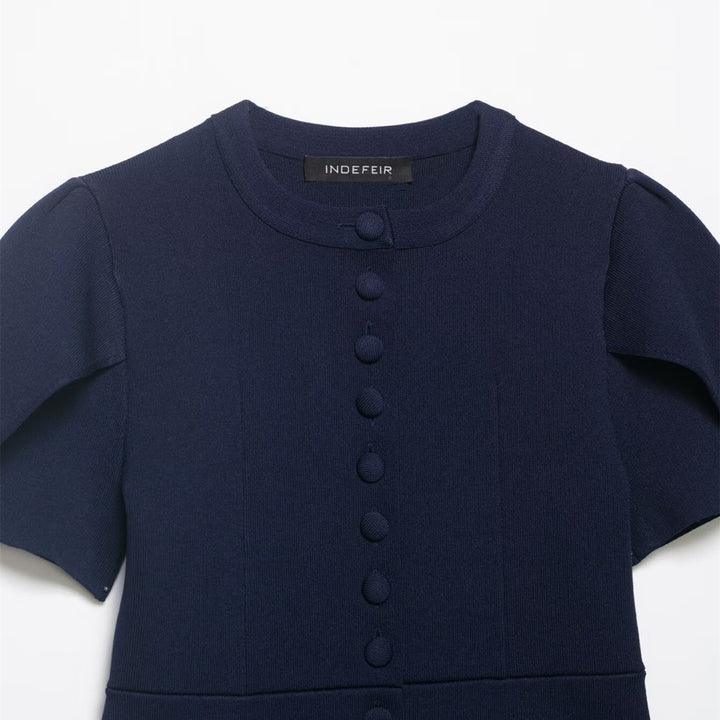 Damenbluse mit strukturierten Puffärmeln und Knopfdetail Drune