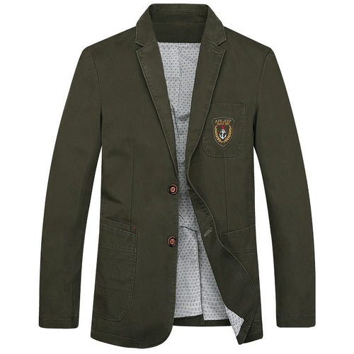 Herren legeres Baumwoll-Sakko mit aufgesetzten Taschen und Wappenpatch Drune