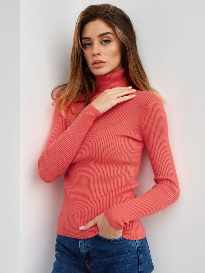 Damen Figurbetonter Rippstrick-Rollkragenpullover Drune