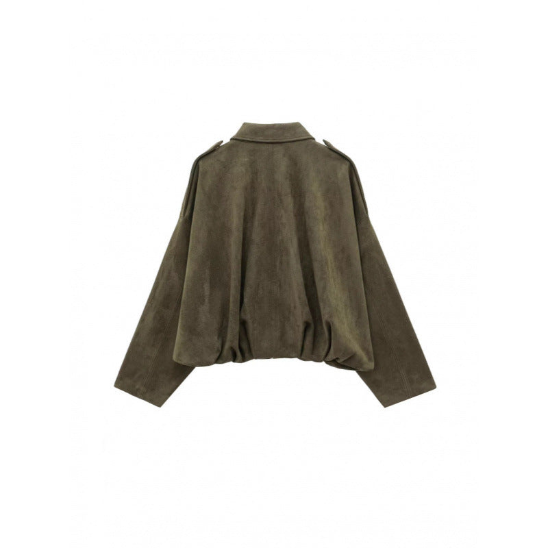 Damen modische Oversize-Jacke mit verstecktem Bund und Schulterdetails Drune
