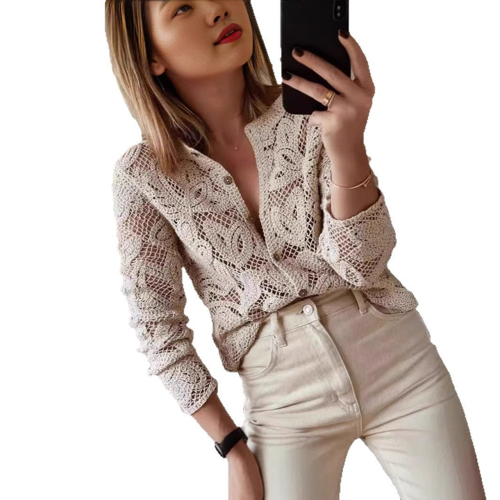 Damen Strickbluse mit filigranem Muster Drune