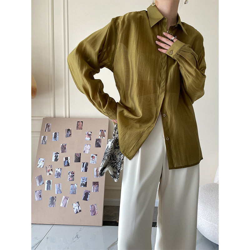Damen elegante Viskosebluse mit überschnittenen Schultern und dekorativem Kragen Drune