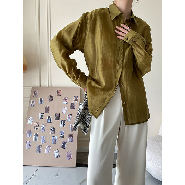 Damen elegante Viskosebluse mit überschnittenen Schultern und dekorativem Kragen Drune