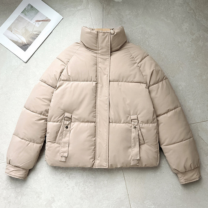 Damen nan kurze gesteppte Pufferjacke mit hohem Stehkragen, verdeckter Frontblende und D‑Ring Taschenapplikation Drune