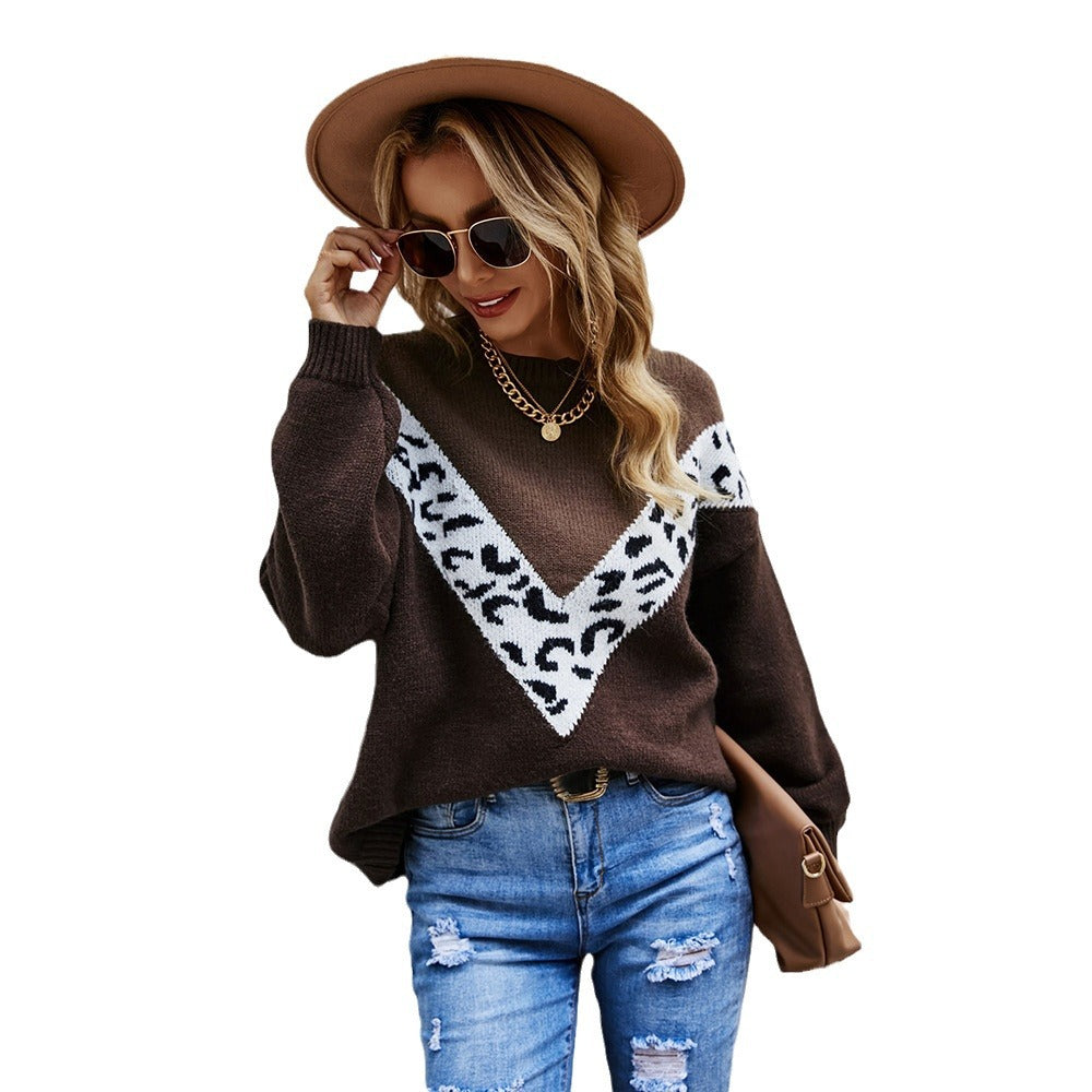 Damen modischer Pullover mit V-Ausschnitt und tierischem Design Drune