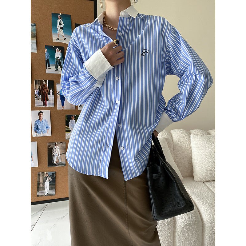 Damen Klassische Hemdbluse mit feinen Streifen Drune