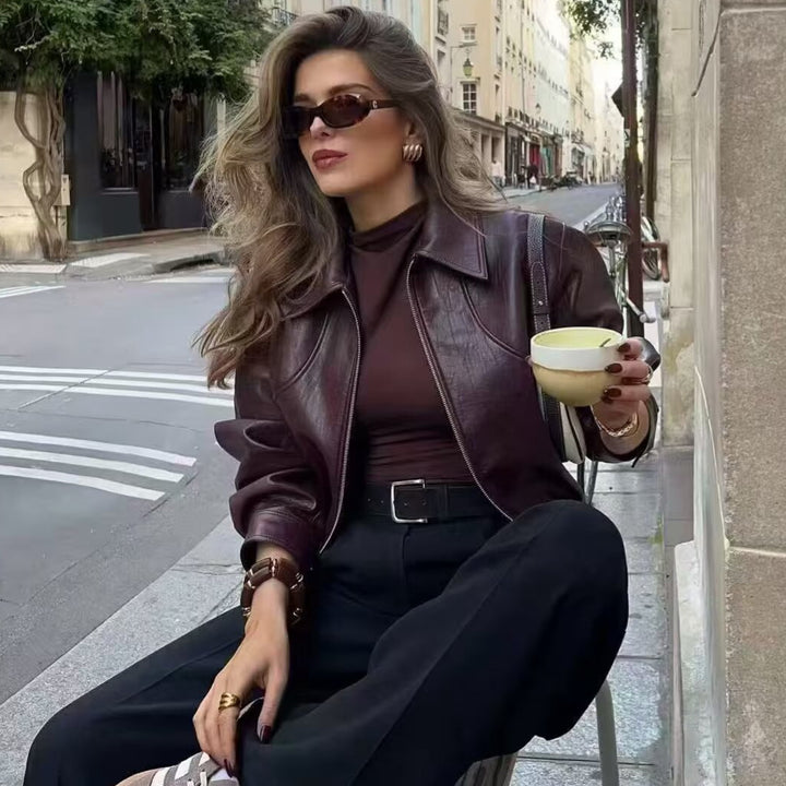 Damen Kunstlederjacke mit elastischem Bund Drune