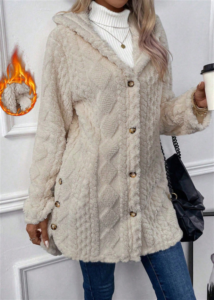 Damen Kuschelige Teddyjacke mit Knopfverschluss Drune