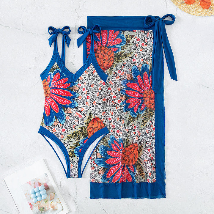 Damen Badeanzug mit floralem Design und passendem Pareo Drune