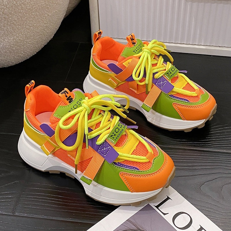 Damen Chunky-Plateau-Sneaker mit atmungsaktivem Mesh und montierten Riemen Drune