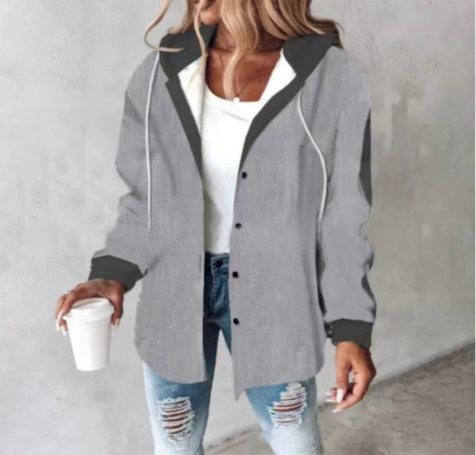 Damen Kapuzencardigan mit Streifen und Druckknopfblende Drune