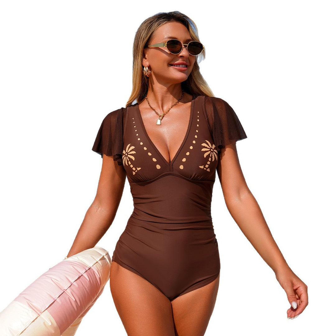 Damen eleganter Einteiler Badeanzug mit verspielten Rüschen und Cut-Out-Details Drune