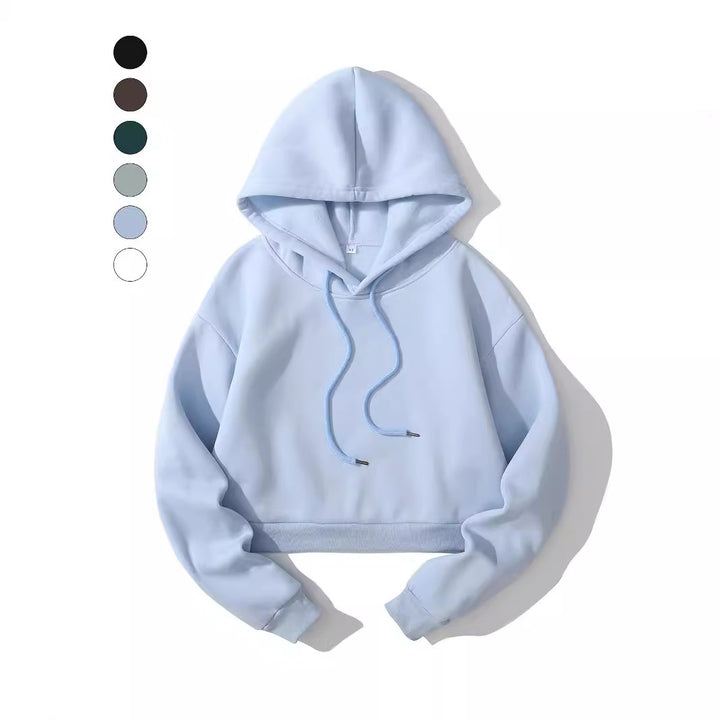 Damen nan cropped Kapuzenpullover mit weichem Fleece‑Innenfutter und elastischem Rippbund Drune