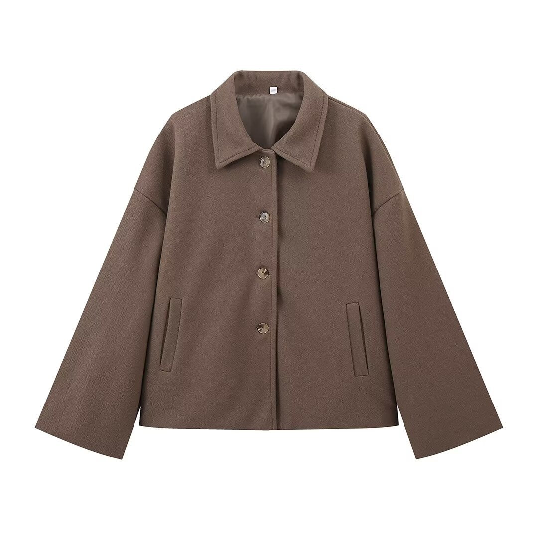 Damen modische Oversized-Winterjacke mit Knopfleiste und praktischen Taschen Drune
