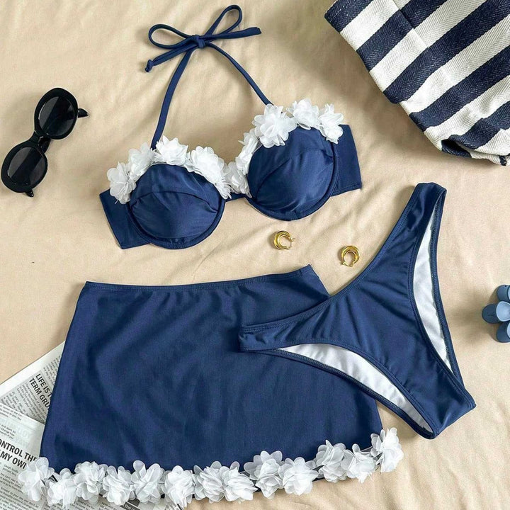 Damen Bikini mit femininem Blumenapplikationen Drune
