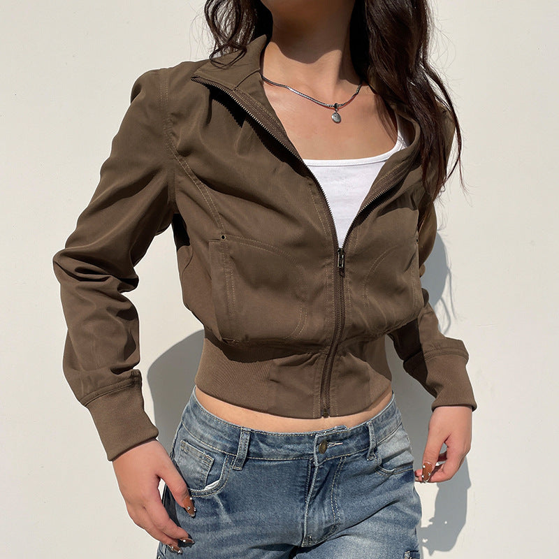 Damen nan taillierte Kurzjacke mit Stehkragen, durchgehendem Reißverschluss und elastischem Bund Drune