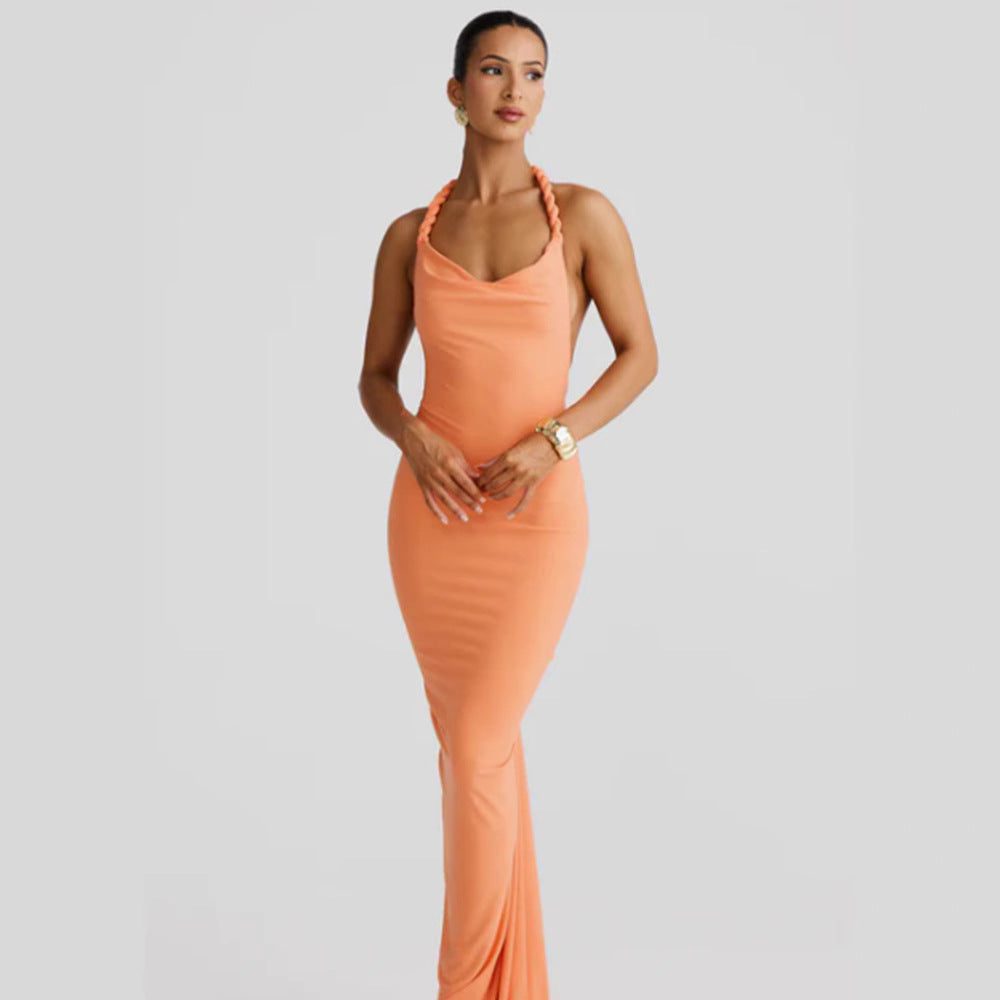 Damen figurbetontes Abendkleid mit elegantem Halterdesign und schwingendem Saum Drune