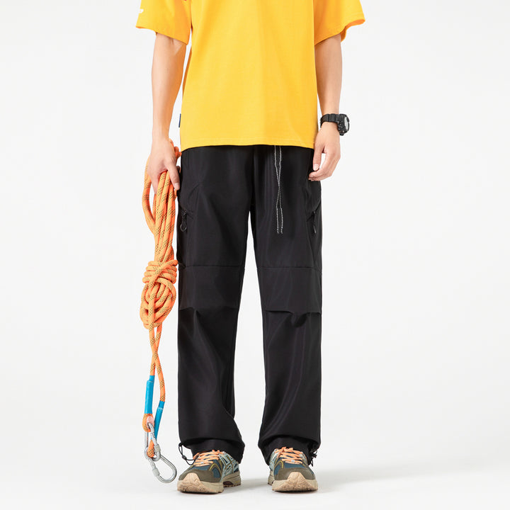 Damen Weite Utility-Cargo-Hose mit Tunnelzugbund, Reißverschluss-Taschen und verstellbaren Beinabschlüssen Drune