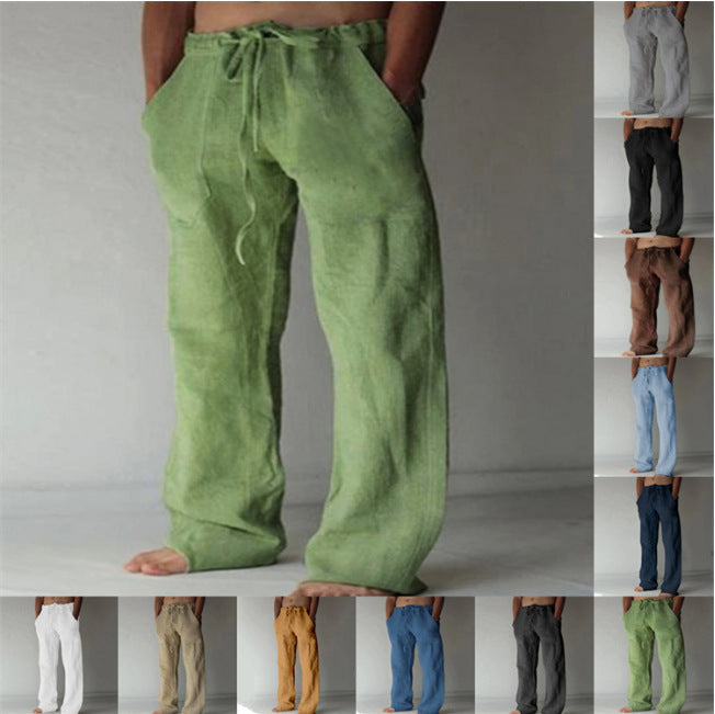 Herren Leinenhose mit weitem Schnitt Kordelzug und Seitentaschen Drune