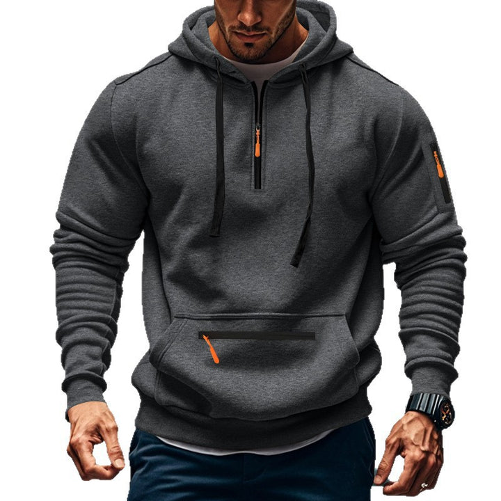 Herren nan technischer Half-Zip Hoodie mit Kängurutasche, Ärmeltasche und Reißverschluss-Details Drune