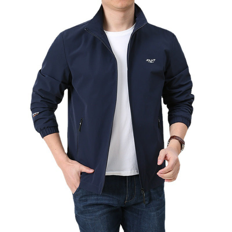 Herren leichte Zip-Übergangsjacke mit hohem Stehkragen und Reißverschlusstaschen Drune